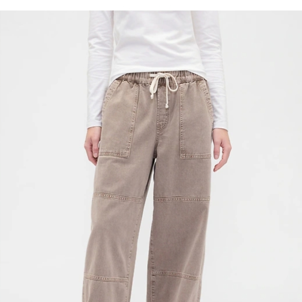 High Rise Pull-On Wide-Leg Utility Jeans